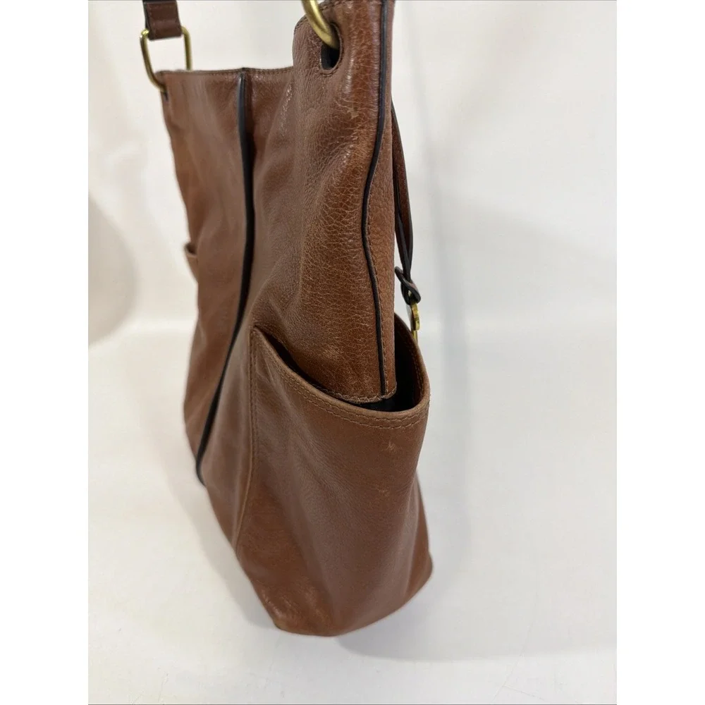 Vintage Y2K Fossil Distressed Leather Saddle Hobo Bag Purse Brown